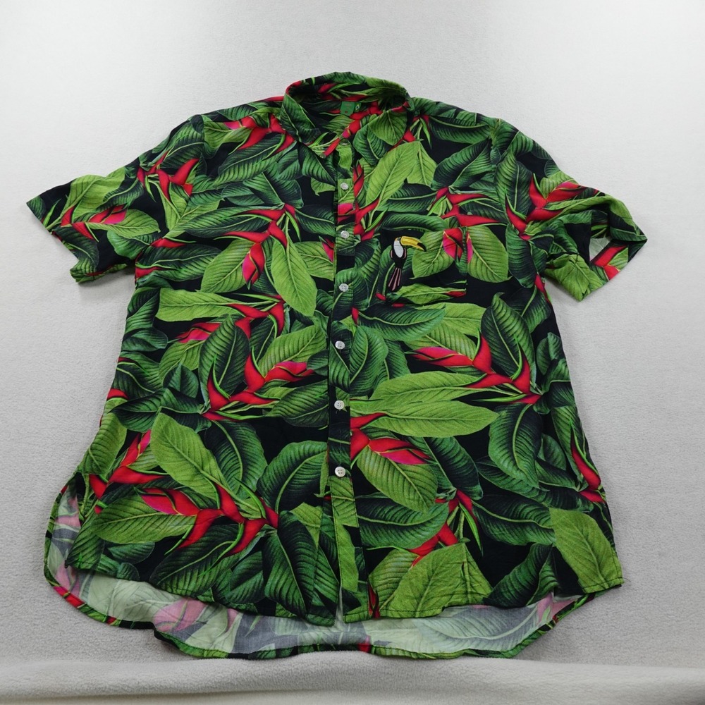 Farm Rio Tropical Shirt Mens Small Green Floral Palm Button Up Oversized Viscose